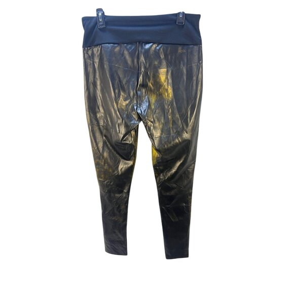 Red Hot Spanx All Over Faux Leather Leggings Plus Sz 1X Very Black Stretch Shiny - Picture 2 of 6